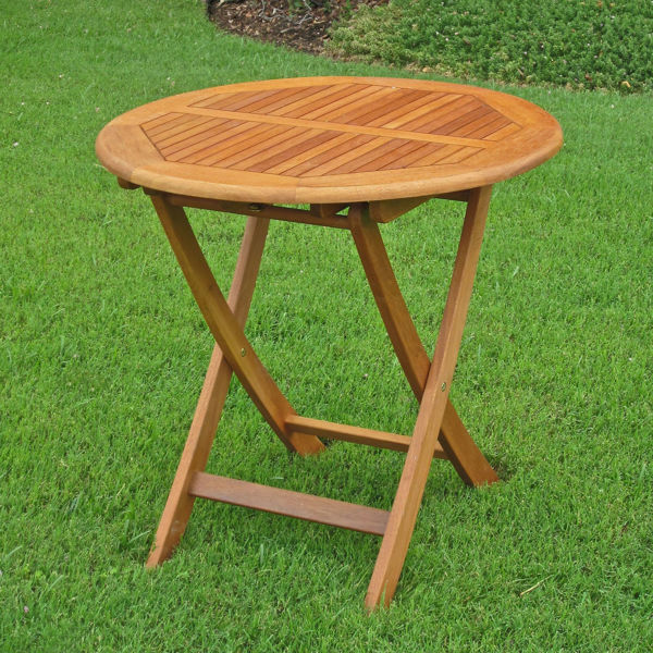 Picture of Royal Tahiti Outdoor Wooden 28" Round Folding Table - Brown Stain