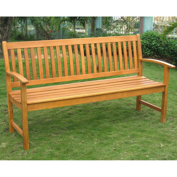 Picture of Royal Tahiti Outdoor Wood Three Seated Bench - Brown Stain