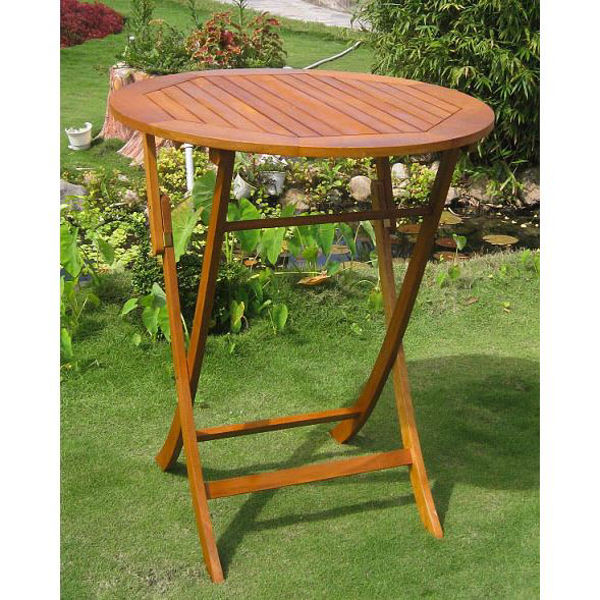 Picture of Royal Tahiti Outdoor 36" Bar Height Round Folding Table - Brown Stain