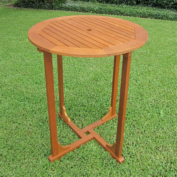 Picture of Royal Tahiti Outdoor Wood Bar Height  Round Table - Brown Stain