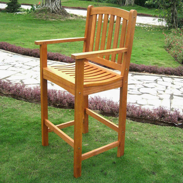 Picture of Royal Tahiti Wood Set of Two Bar Height Arm Chair - Brown Stain