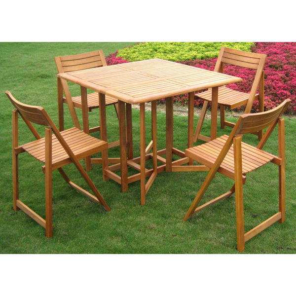 Picture of S/5 Galveston Square Stowaway Table Group - Brown Stain