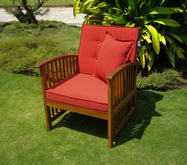 Picture of Royal Tahiti Set of Two Phuket Armchair with Cushions - Dark Honey/Ruby Red