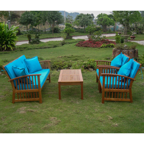 Picture of Royal Tahiti Phuket Set of Four Settee Group with Cushions - Dark Honey/Aqua Blue