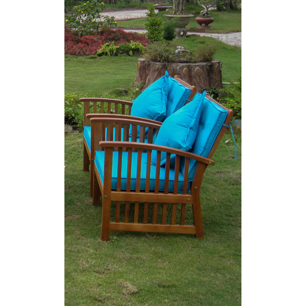 Picture of Royal Tahiti Set of Two Phuket Armchair with Cushions - Dark Honey/Aqua Blue