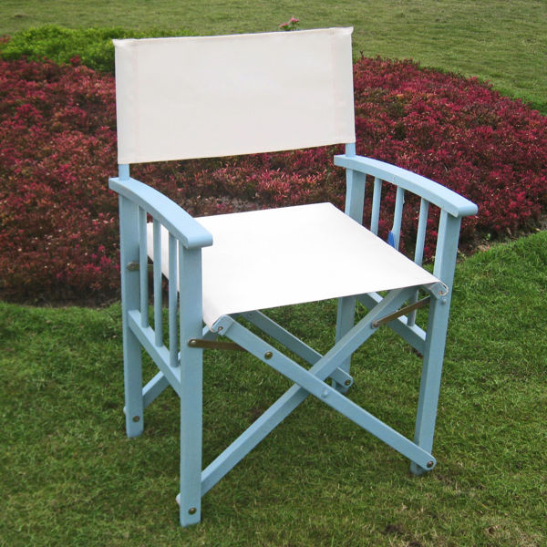 Picture of Set of Two Directors Chair with Mission Style Arms - Sky Blue/Ivory