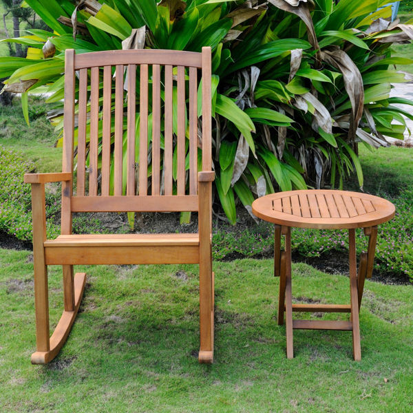 Picture of Nicosia Acacia Wood Rocker and Side Table - Stain