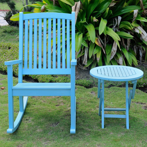 Picture of Nicosia Acacia Wood Rocker and Side Table - Sky Blue