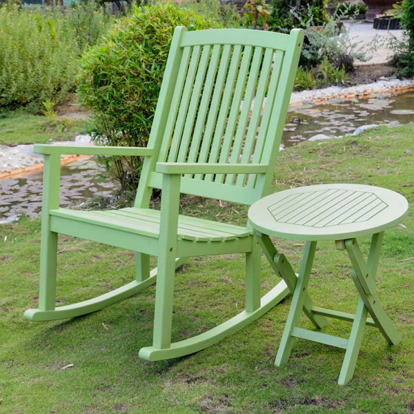 Picture of Nicosia Acacia Wood Rocker and Side Table - Mint Green