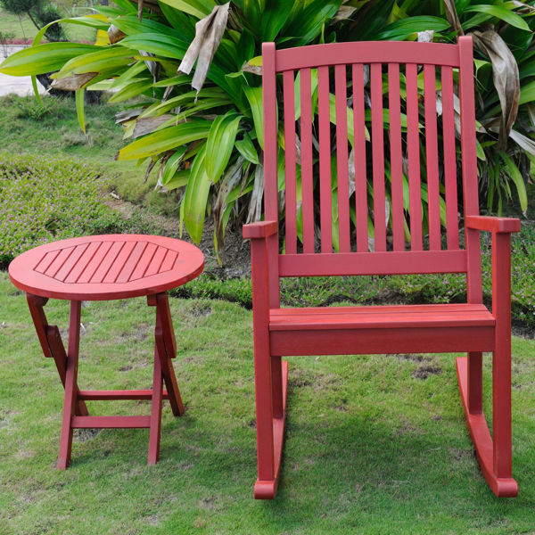 Picture of Nicosia Acacia Wood Rocker and Side Table - Barn Red