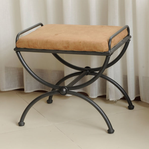 Picture of Iron Upholstered Vanity Stool - Saddle Brown