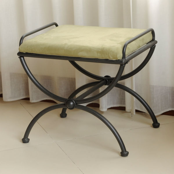 Picture of Iron Upholstered Vanity Stool - Sage