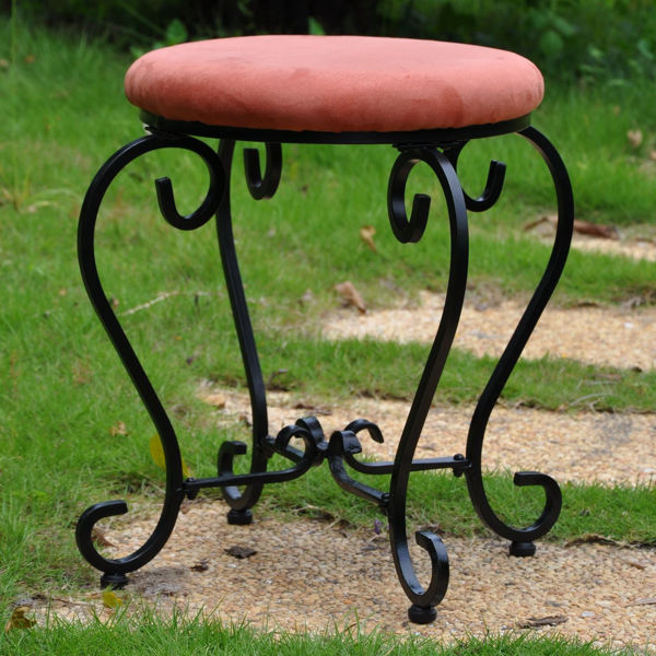 Patio Store Round Iron Vanity Stool With Cushion Terra Cotta