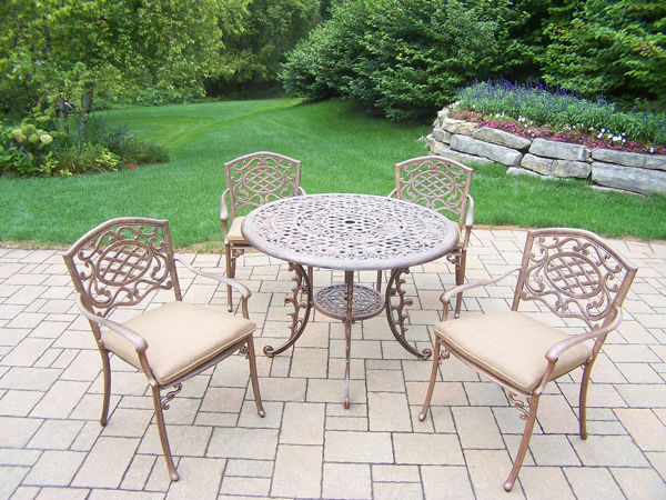 Picture of Mississippi Cast Aluminum 5 Pc. Dining set with 42-inch Round Table and 4 Cushioned Stackable Am Chairs - Antique Bronze