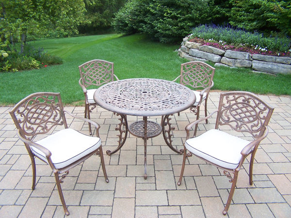 Picture of Mississippi Cast Aluminum 5 Pc. Dining set with 42-inch Round Table and 4 Cushioned Stackable Am Chairs - Antique Bronze