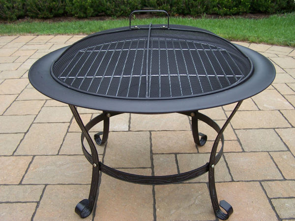 Picture of Round Fire Pit 30-inch with Grill and Spark Guard Screen Lid - Black