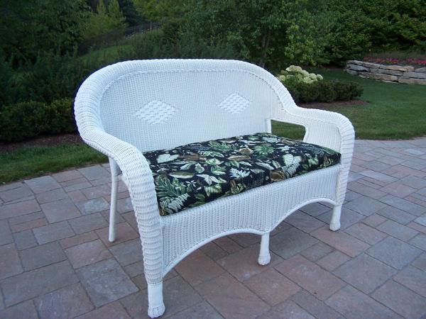 Patio Store. Resin Wicker Loveseat with Cushion - White